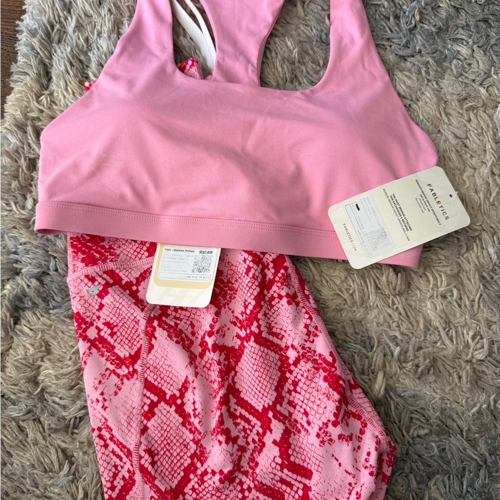 Pink Sports Bra and Red Snake Print Leggings